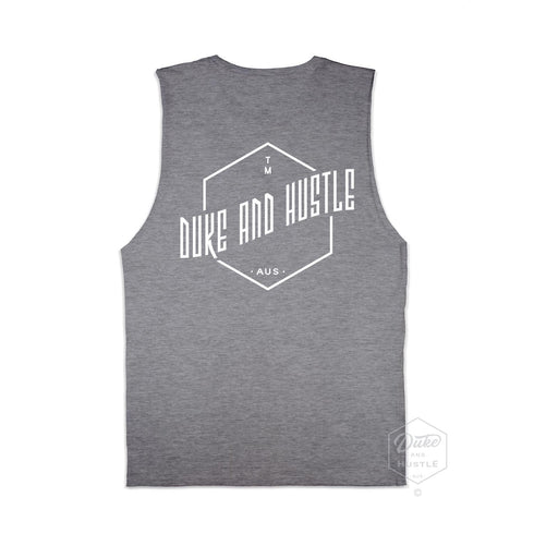 Women’s Graphic Typography Print Muscle Tank on Australian Cotton, Grey Marley, Back