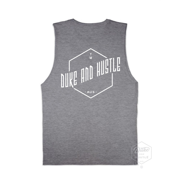 Women’s Graphic Typography Print Muscle Tank on Australian Cotton, Grey Marley, Back
