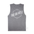 Women’s Graphic Typography Print Muscle Tank on Australian Cotton, Grey Marley, Back