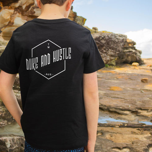 Kids’ Graphic Print Contemporary Fit T Shirt on Australian Cotton, Black, Back